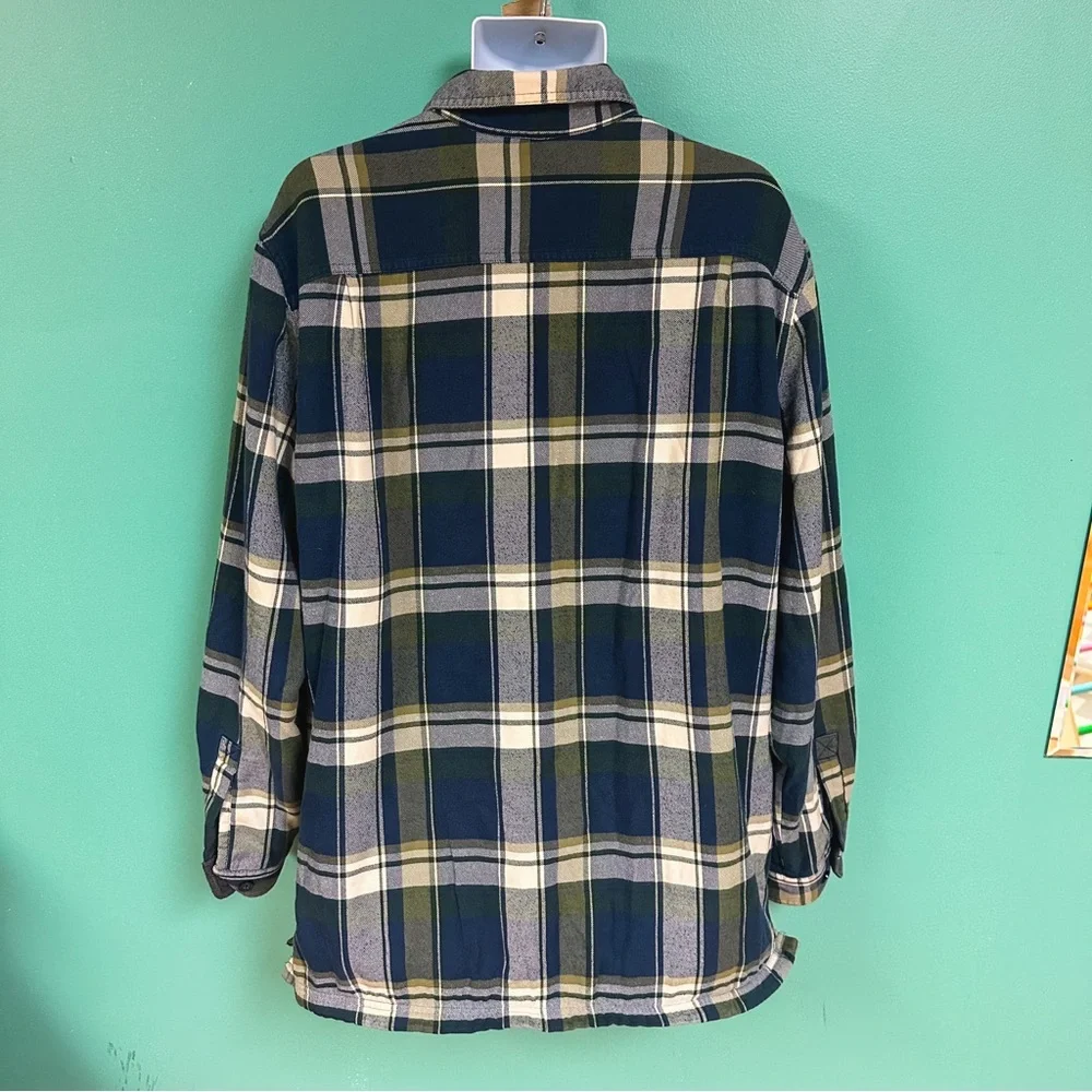 LL Bean Blue Green Yellow Plaid Fleece Lined Flannel Shirt Traditional Fit XL TL